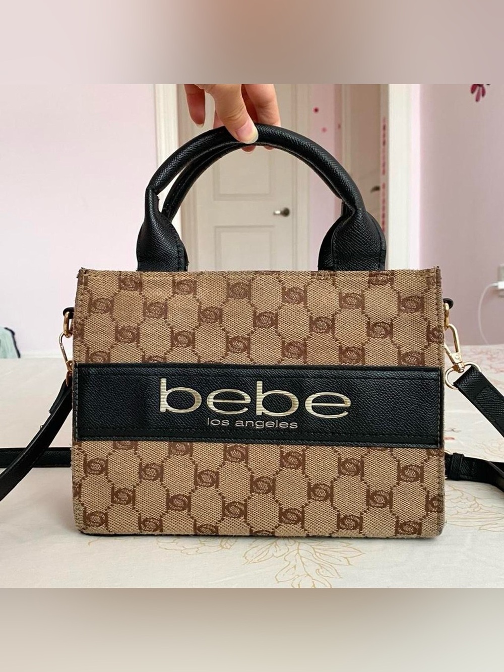 super cute 2000s bebe monogram canvas handbag